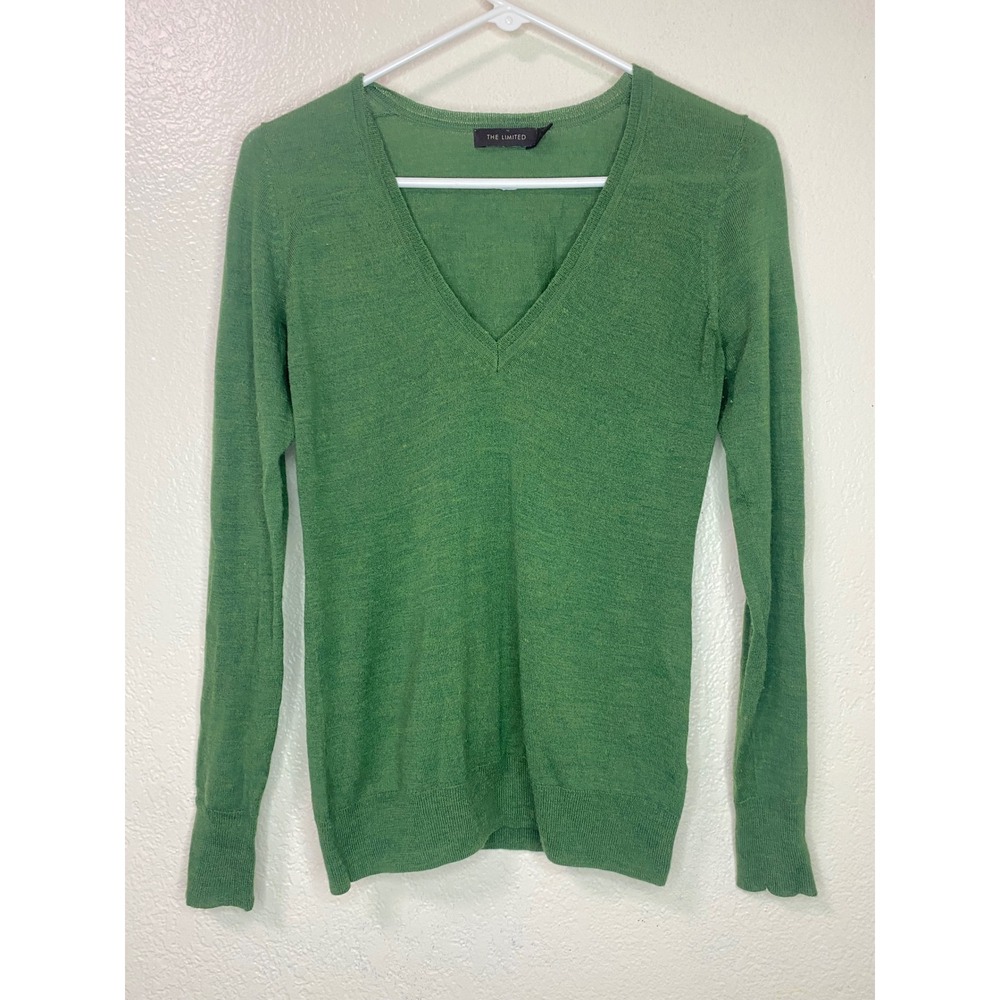Vintage Y2K The Limited Green Merino Wool Blend V Neck Sweater Womens Medium